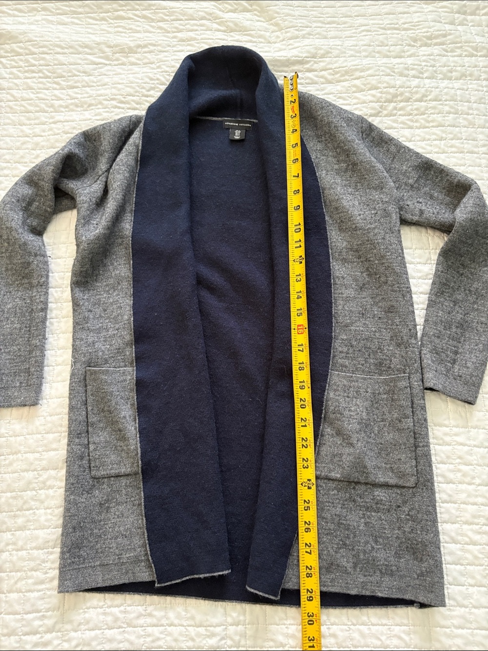 Adrienne Vittadini Gray and Navy Open-Front Cardigan - Picture 4 of 5